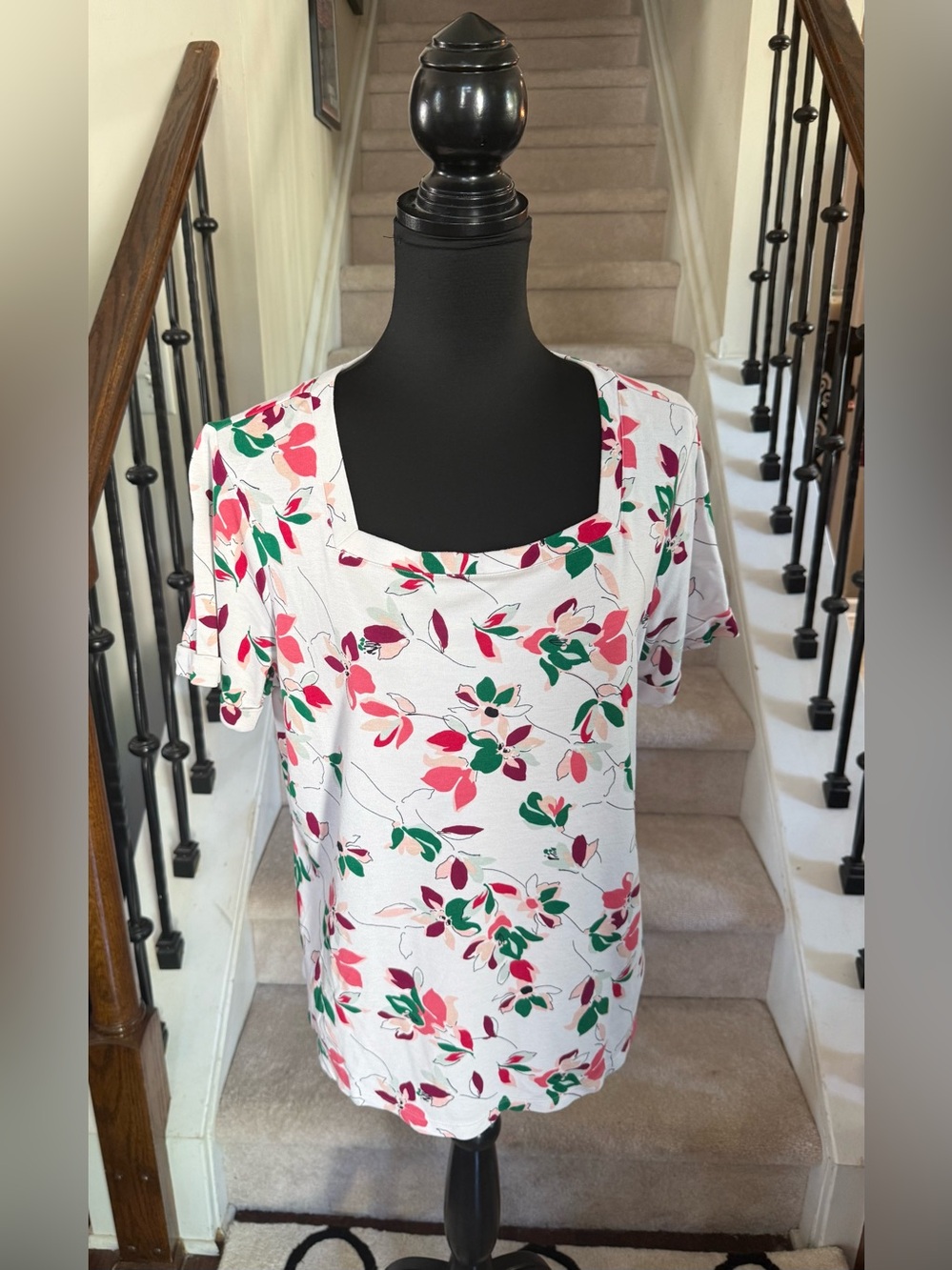 Liz Claiborne White Floral Square-Neck Top